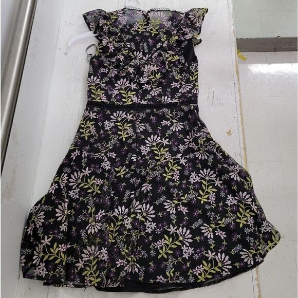 Monique Lhullier Flutter Sleeve Floral Embroidered Cocktail Dress Size 4 Black - Picture 7 of 10